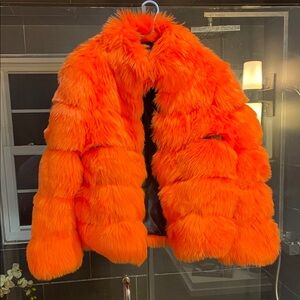 Vibrant Orange Faux Fur Woman’s Coat